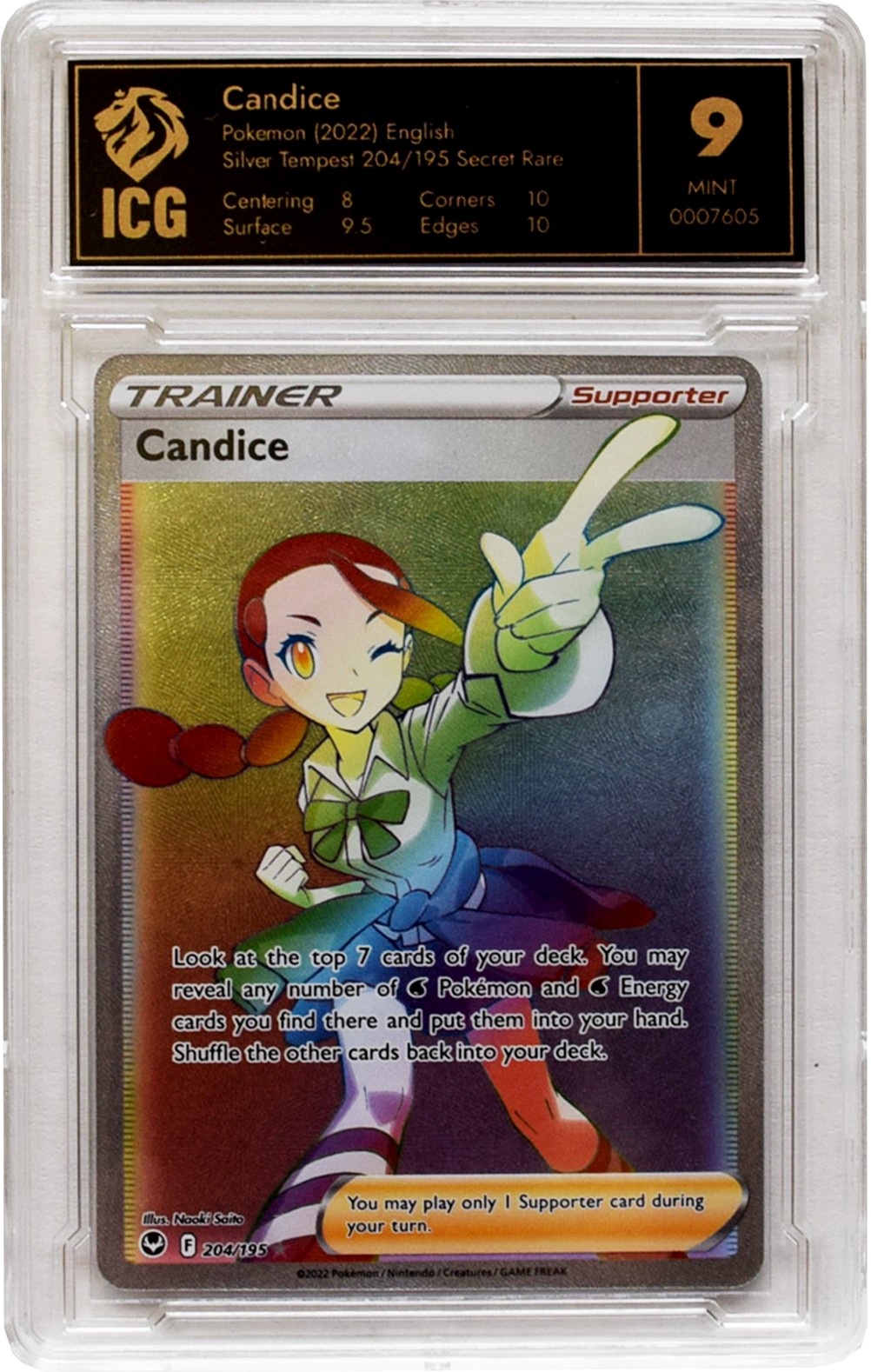 2022 Pokemon Silver Tempest - Candice (#204) - Holo - ICG 9 MINT