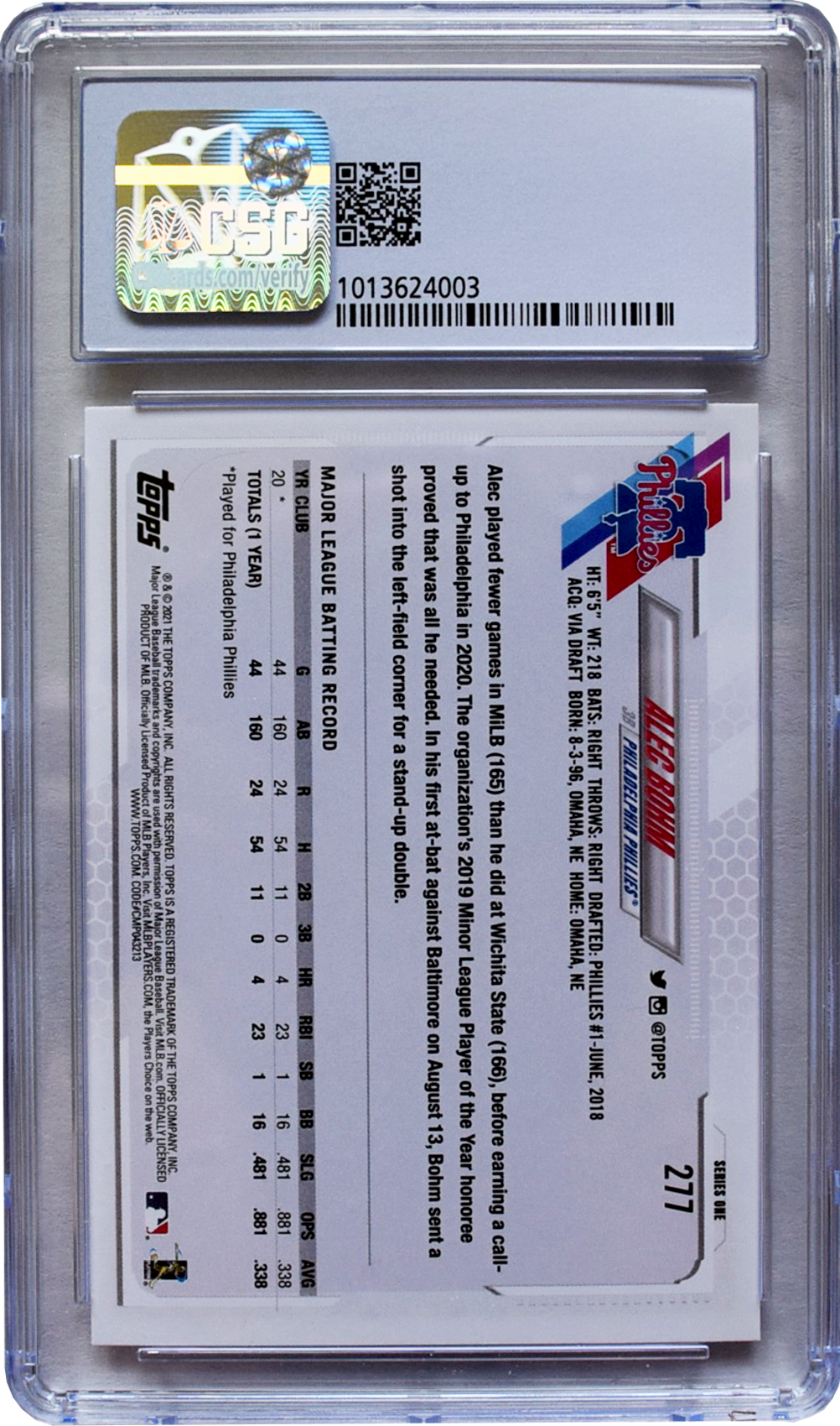 Topps 2021 | #277 Alec Bohm CSG 8 NM-Pudina