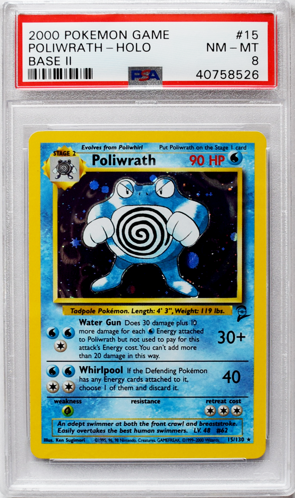 2000 Pokemon Base Set 2 - Poliwrath (#15) - Holo - PSA 8 NM-MT