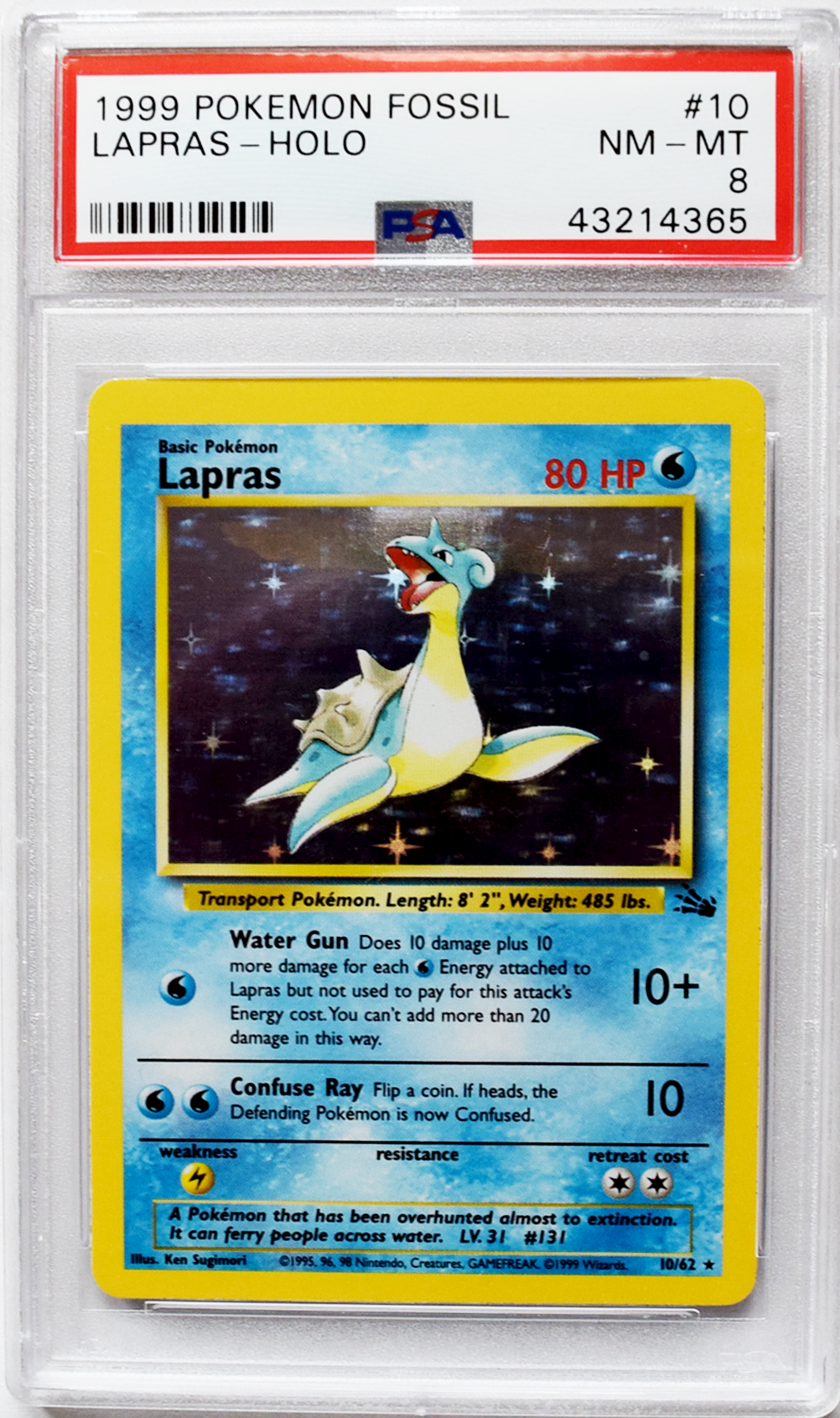 1999 Pokemon Fossil - Lapras (#10) - Holo - PSA 8 NM-MT