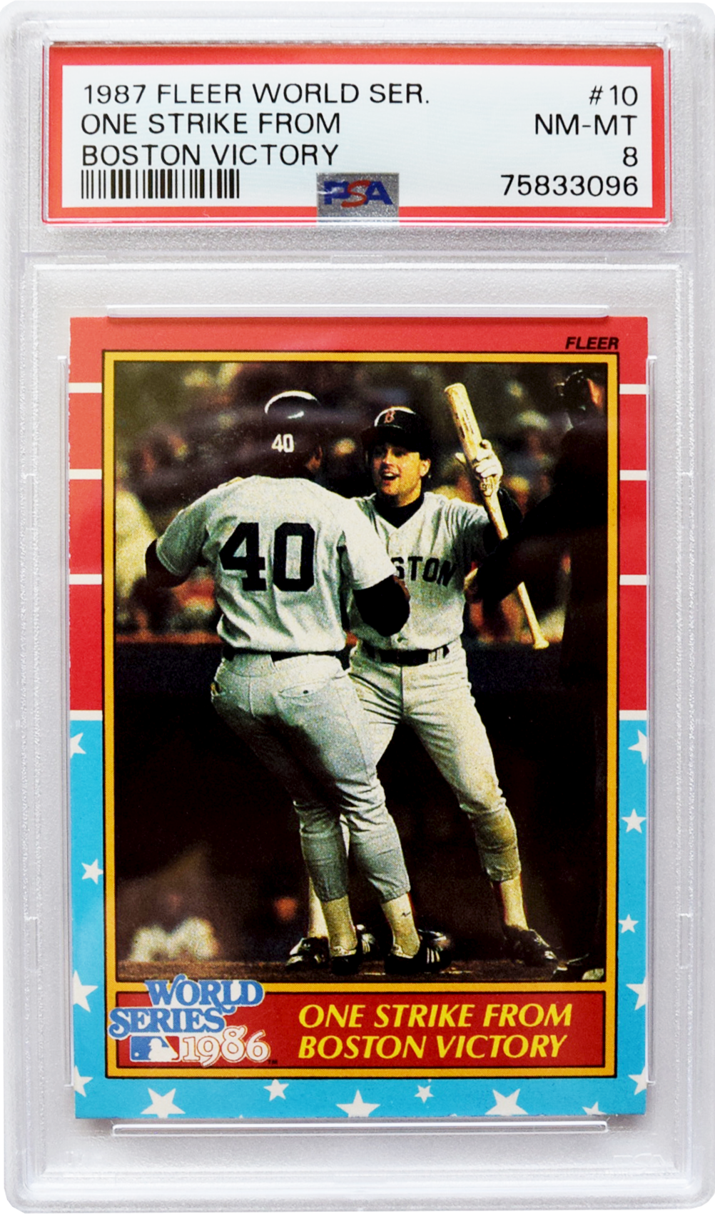 1987 Fleer - World Series - #10 One Strike From Boston Victory PSA 8 NM-MT
