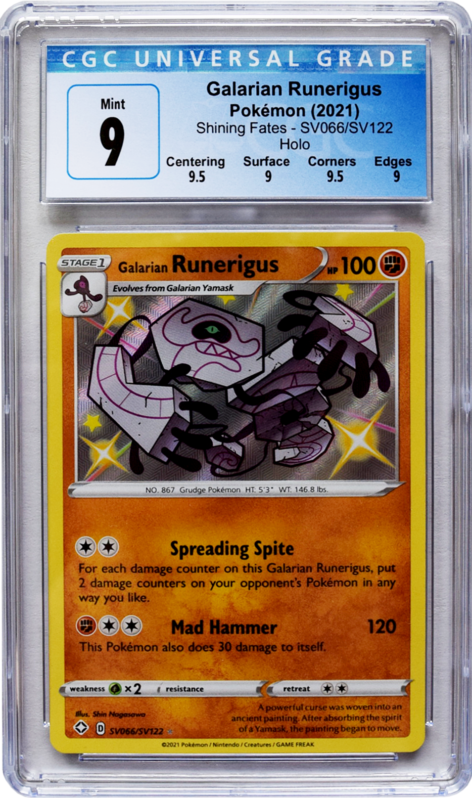2021 Pokemon Shining Fates - Galarian Runerigus (SV066) - Holo - CGC 9 MINT