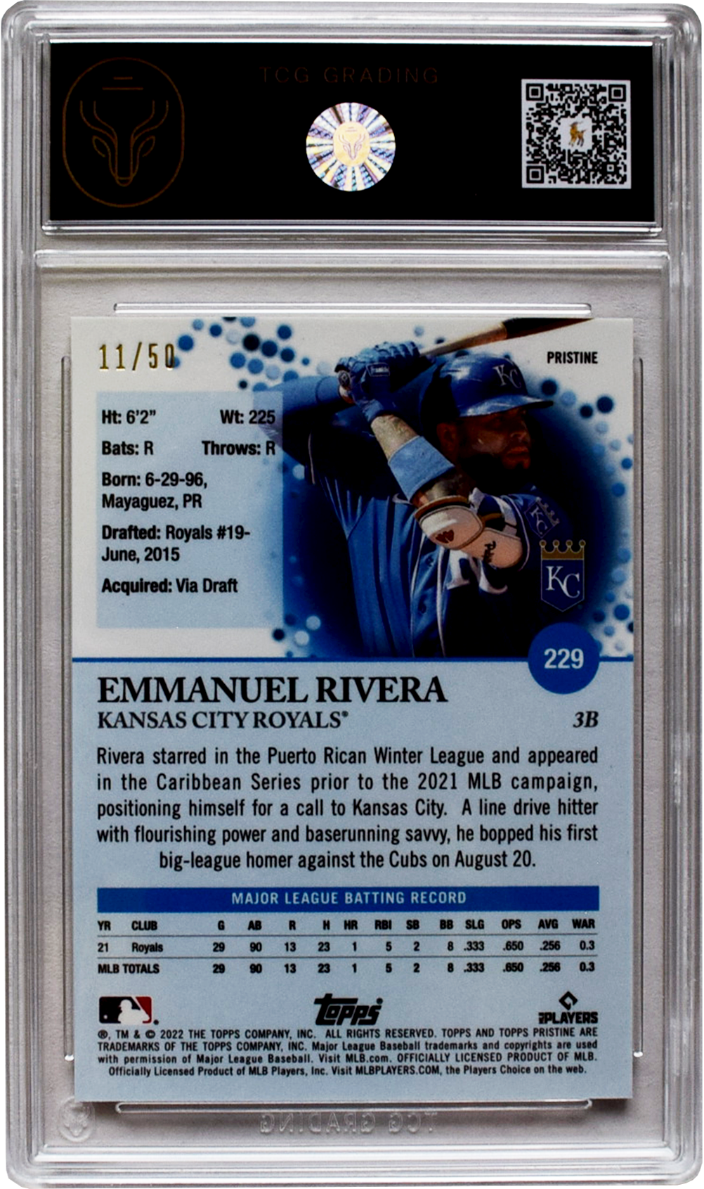 2022 Topps | Besbol murni | #229 Emmanuel Rivera Pembiasan Emas TCG 9.5 GEM MINT