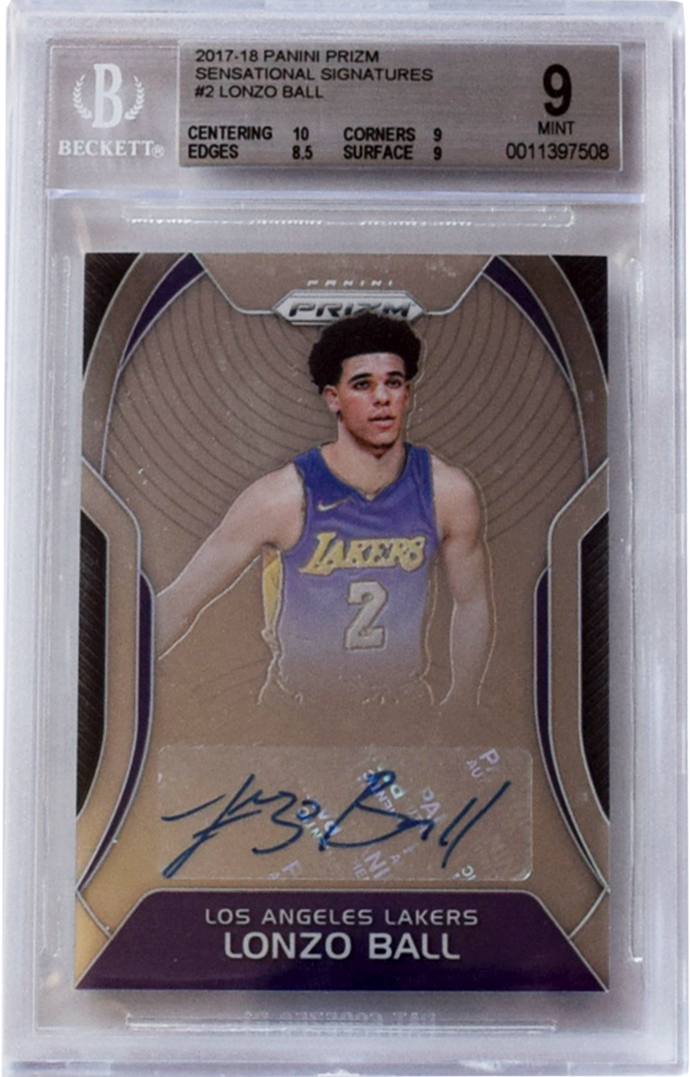 2017-18 パニーニ プリズム |センセーショナルなサイン | #2 ロンゾ ボール BGS 9 ミント