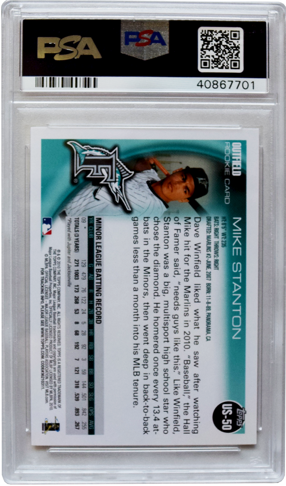 2010 Topps - Update - #US50 Mike Stanton PSA 9 MINT