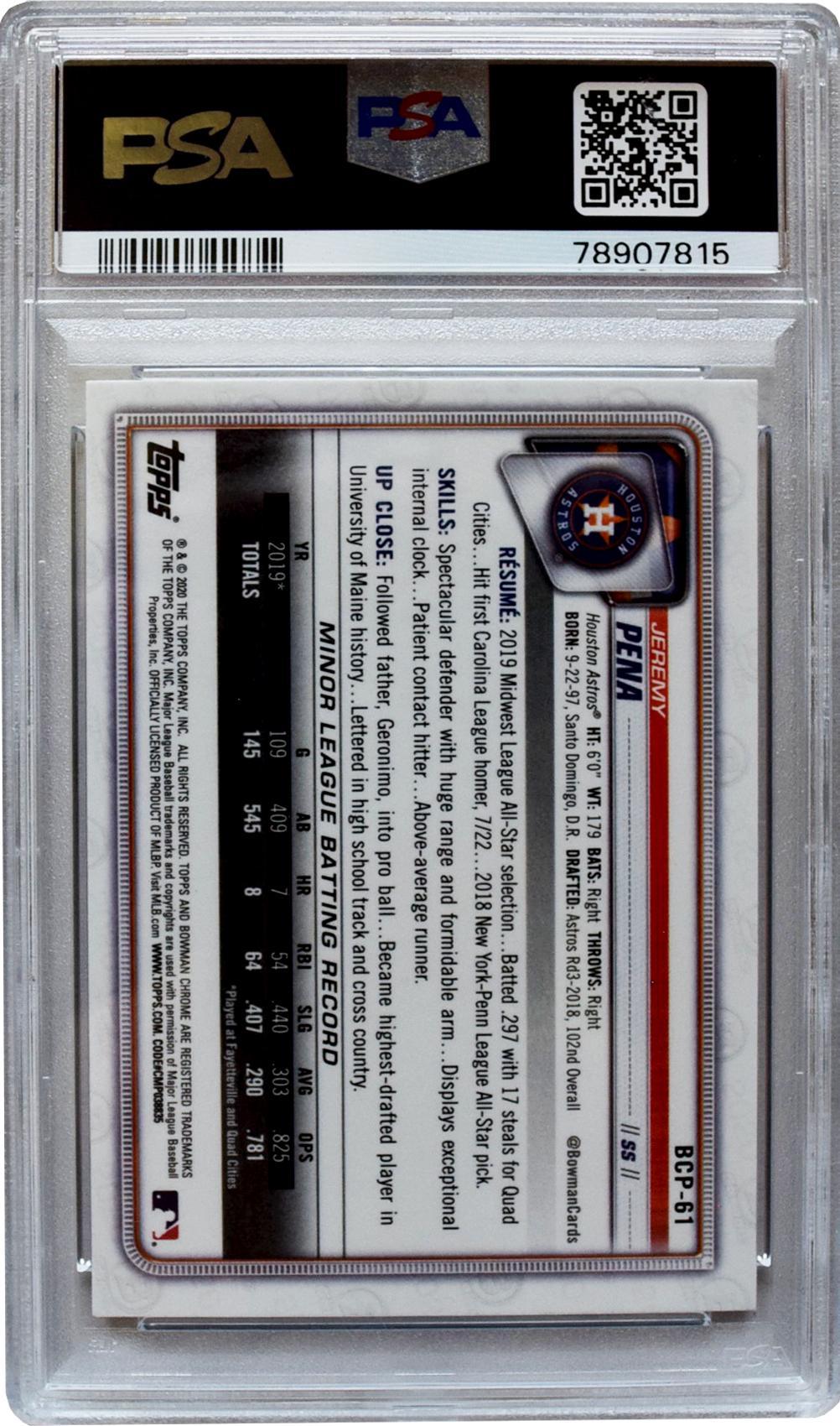 2020 ボーマン クローム |メガボックス | #BCP61 ジェレミー・ペナ PSA 9 ミント