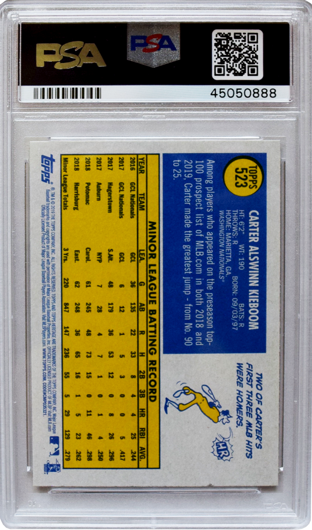 2019 Topps - Heritage - #523 Carter Kieboom PSA 9 MINT