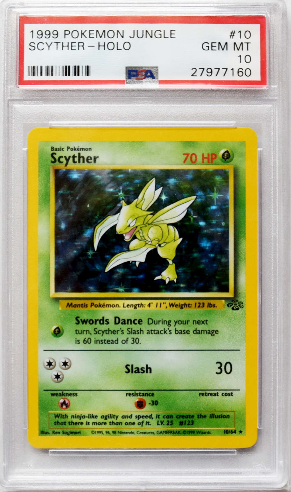 1999 Pokemon Jungle - Scyther (#10) - Holo - PSA 10 GEM MT