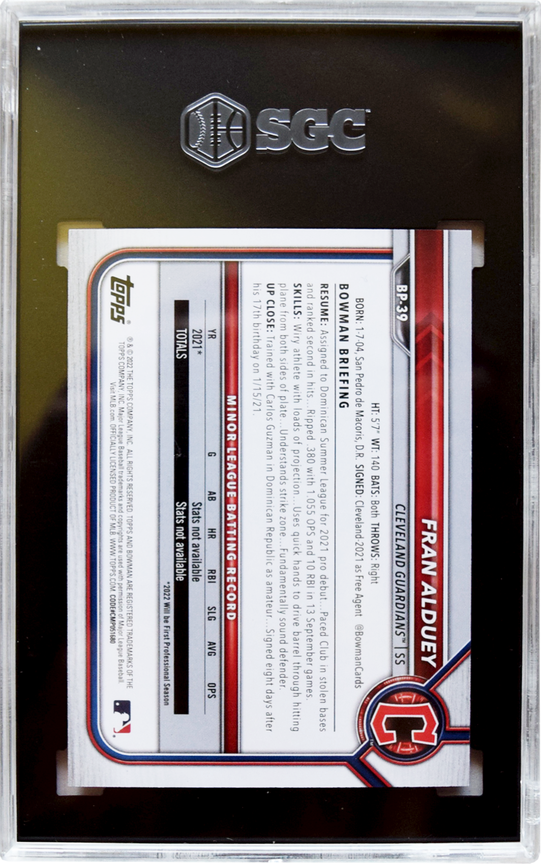 2022 Bowman - Prospects - #BP-39 Fran Alduey /299 SGC 9 MT