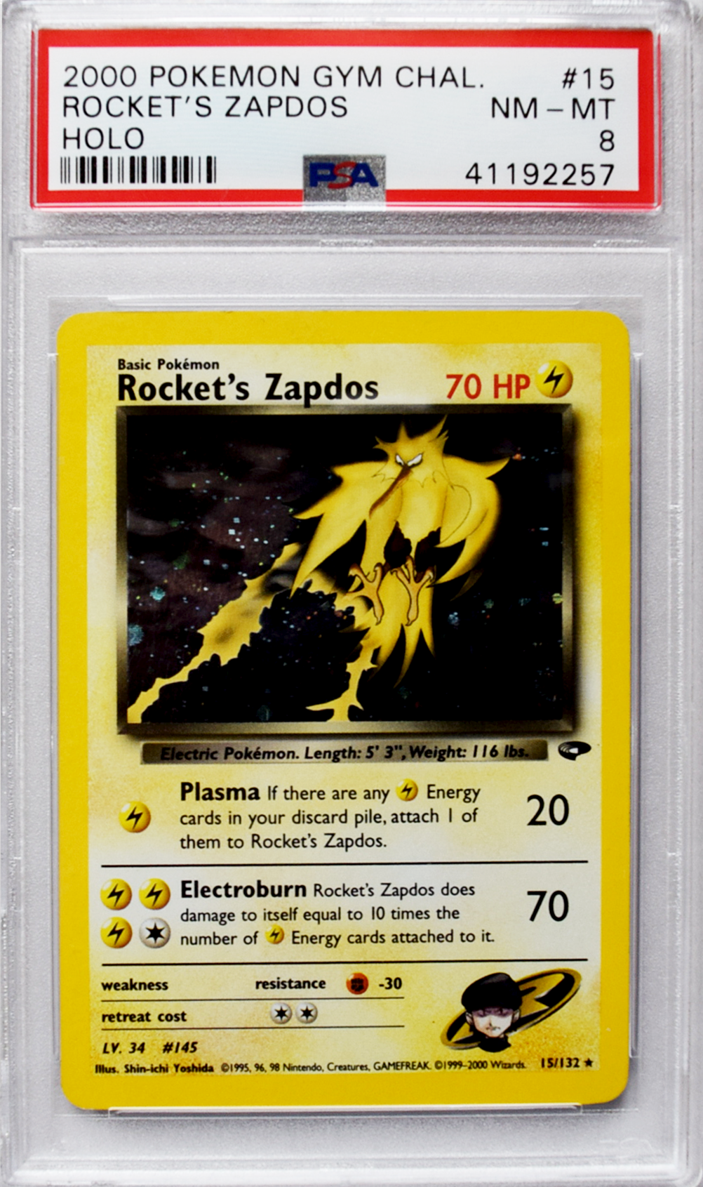 2000 Pokemon Gym Chal. - Rocket's Zapdos (#15) - Holo - PSA 8 NM-MT