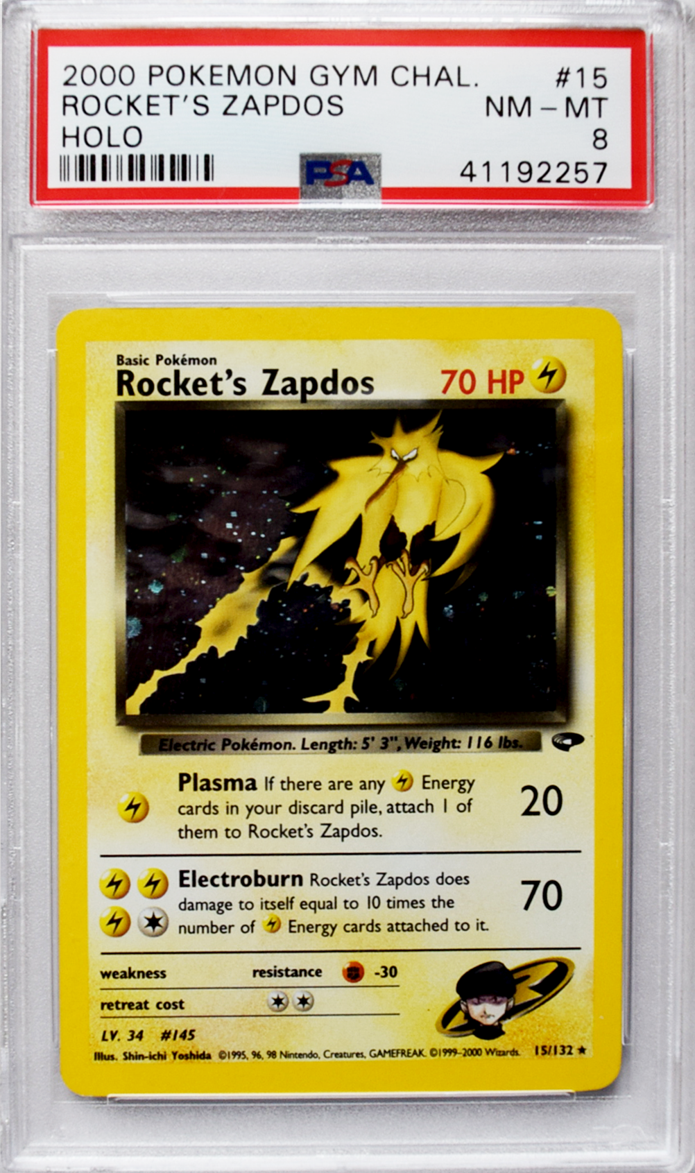 2000 Pokemon Gym Chal. | Zapdos Roket (#15) - Holo | PSA 8 NM-MT