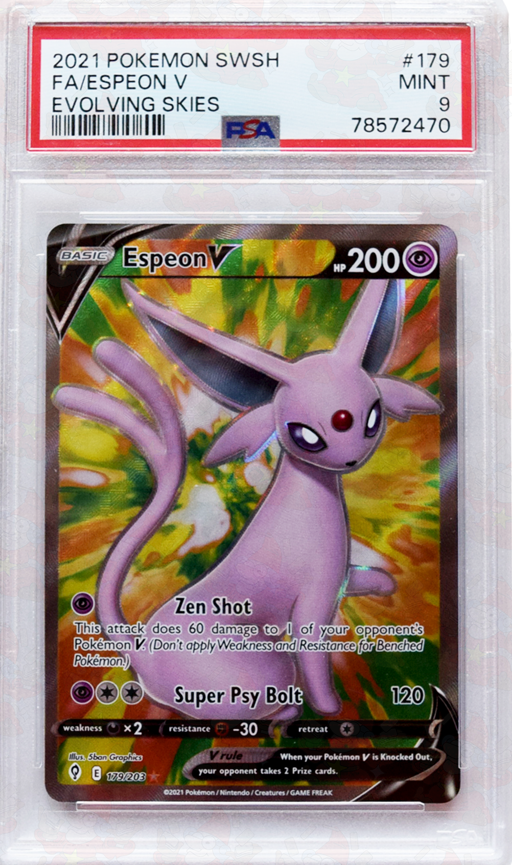 2021 Pokemon SWSH - FA/Espeon V - Evolving Skies (#179) - Holo - PSA 9 Mint