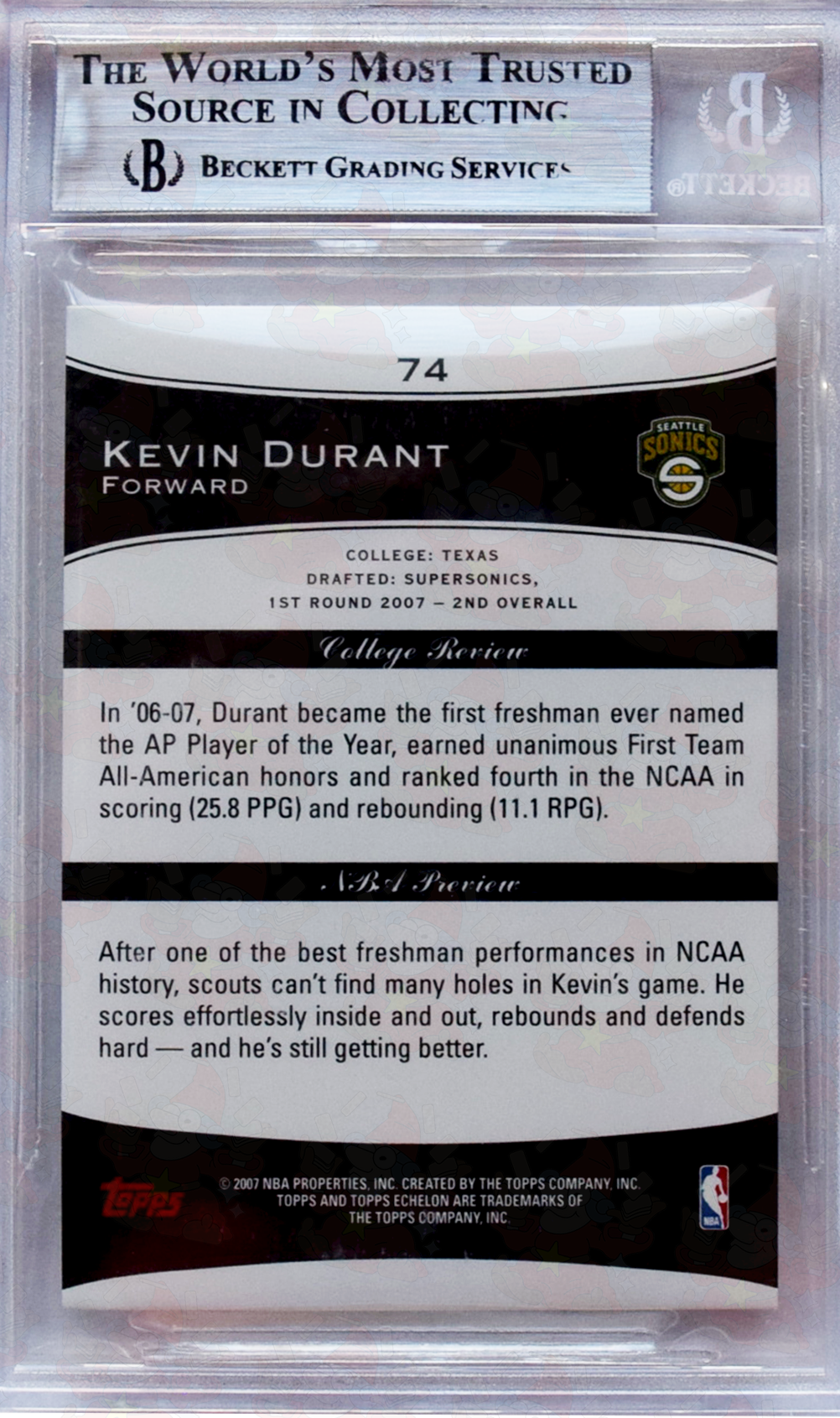 2007-08 - Topps Echelon - #74 Kevin Durant BGS 9 Mint /999