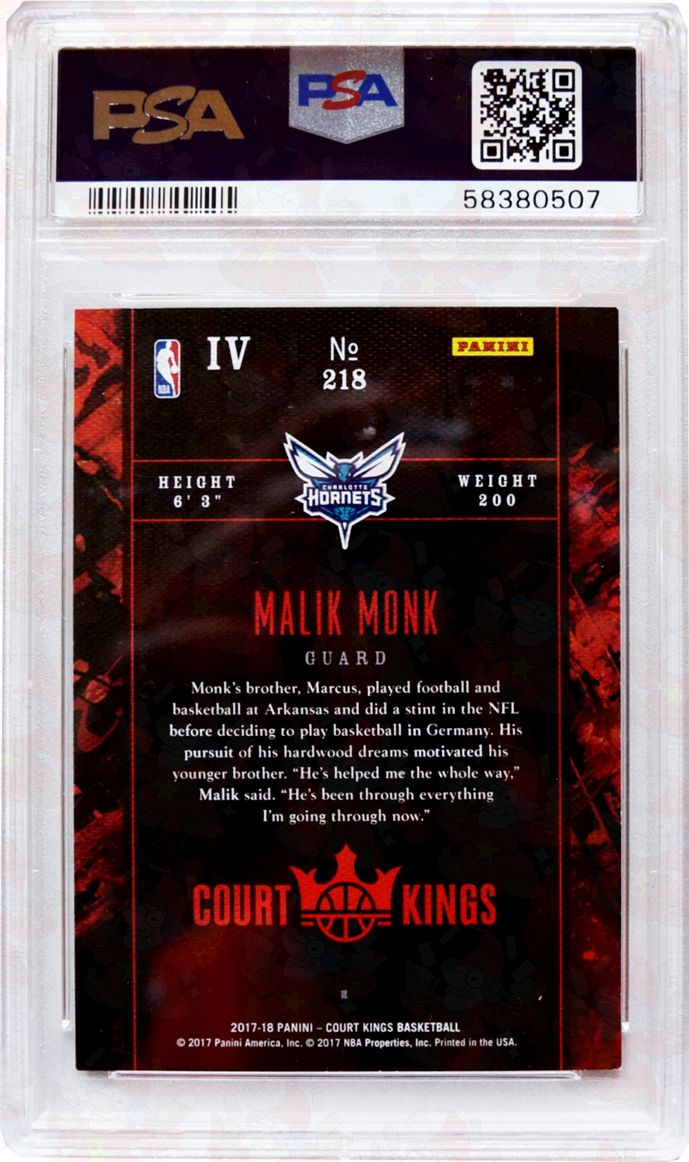 2017 - Panini Court Kings - #218 Malik Monk PSA 8 NM-MT