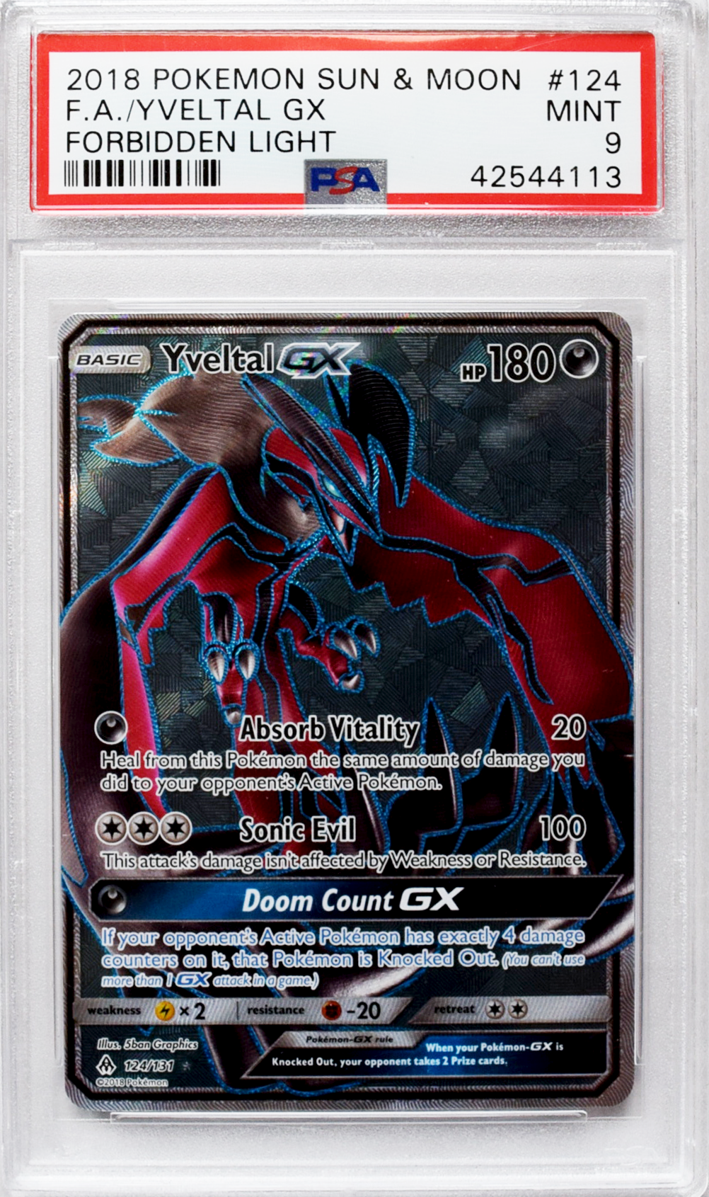 Cahaya Terlarang 2018 | FA/Yveltal GX (#124) - Holo | PSA 9 MINIT