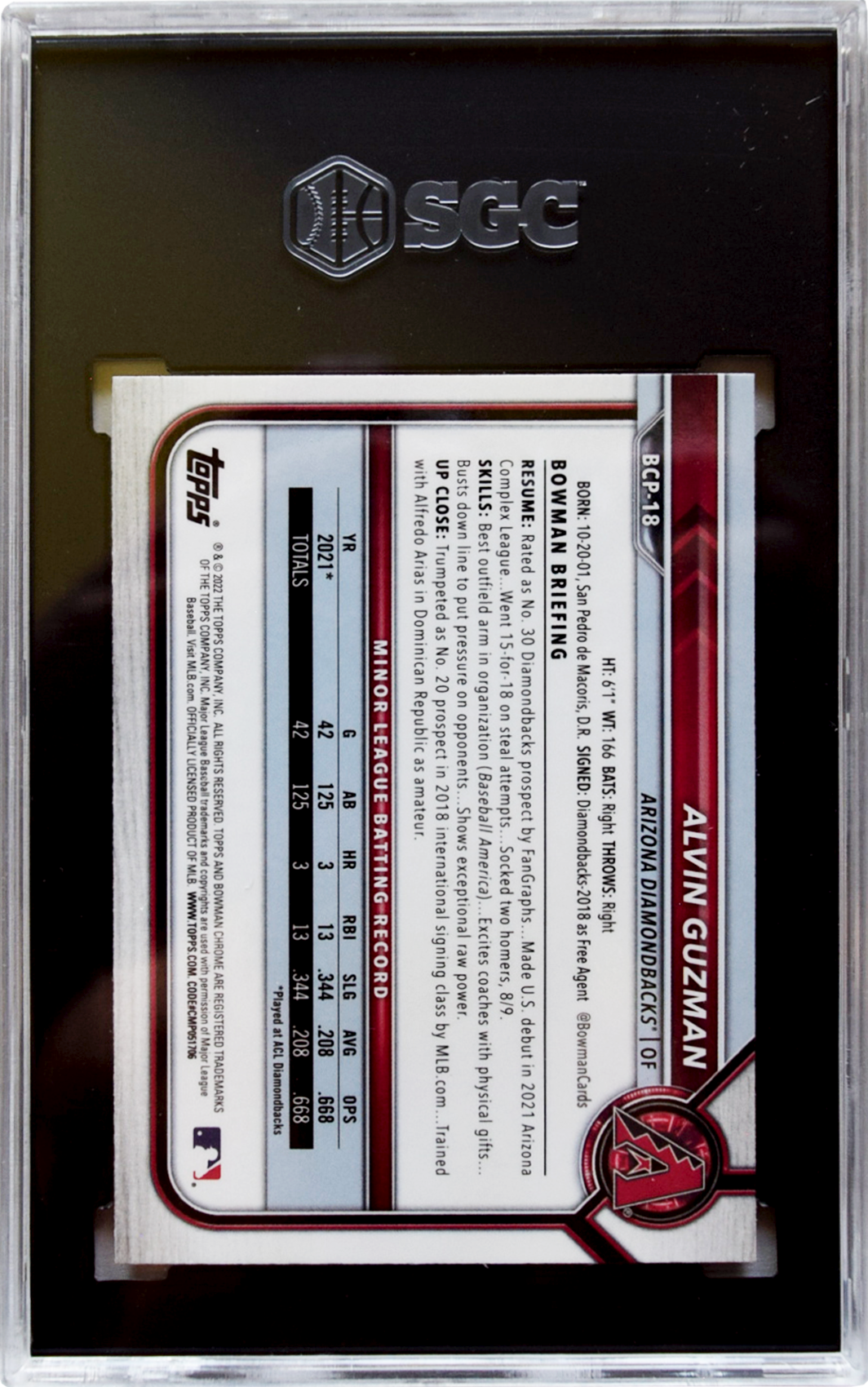 2022 Bowman - Chrome Prospects - #BCP-18 Alvin Guzman SGC 10 GM