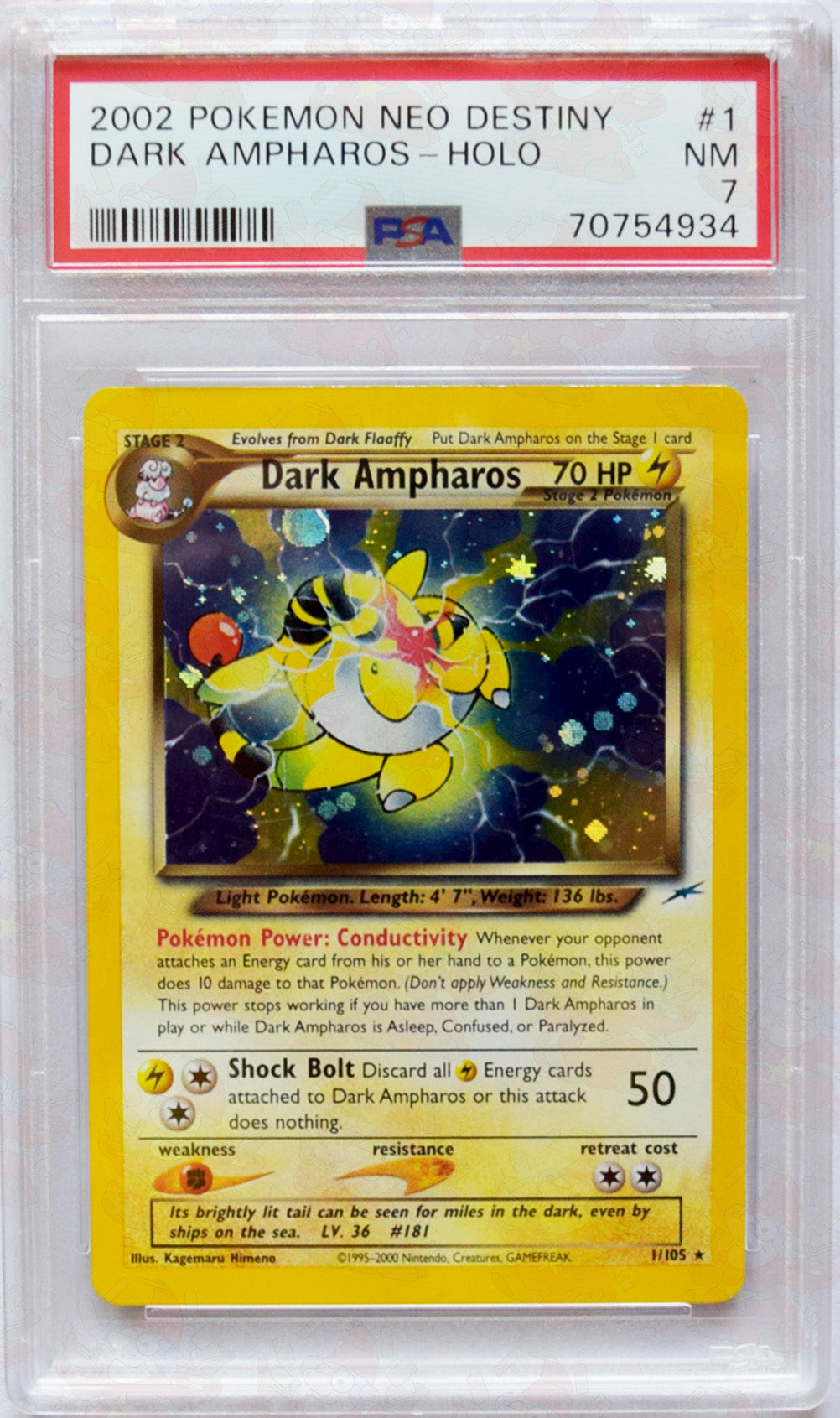 2002 Pokemon Neo Destiny - Dark Ampharos (#1) - Holo - PSA 7 NM