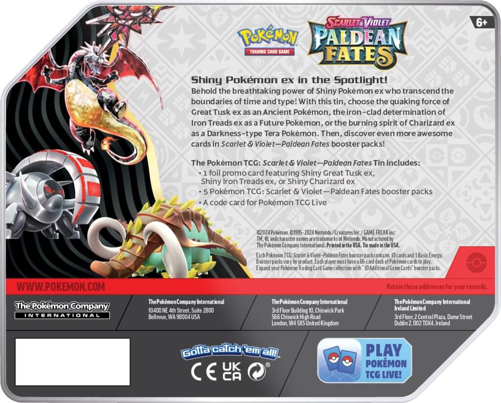 Pokémon TCG: Scarlet & Violet 4.5 Paldean Fates Tin