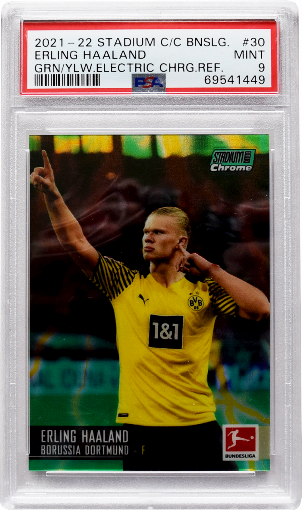 2020-21 トップス スタジアム クラブ クローム | #30 アーリング ハーランド グリーン/イエロー チャージ /75 PSA 9 MINT