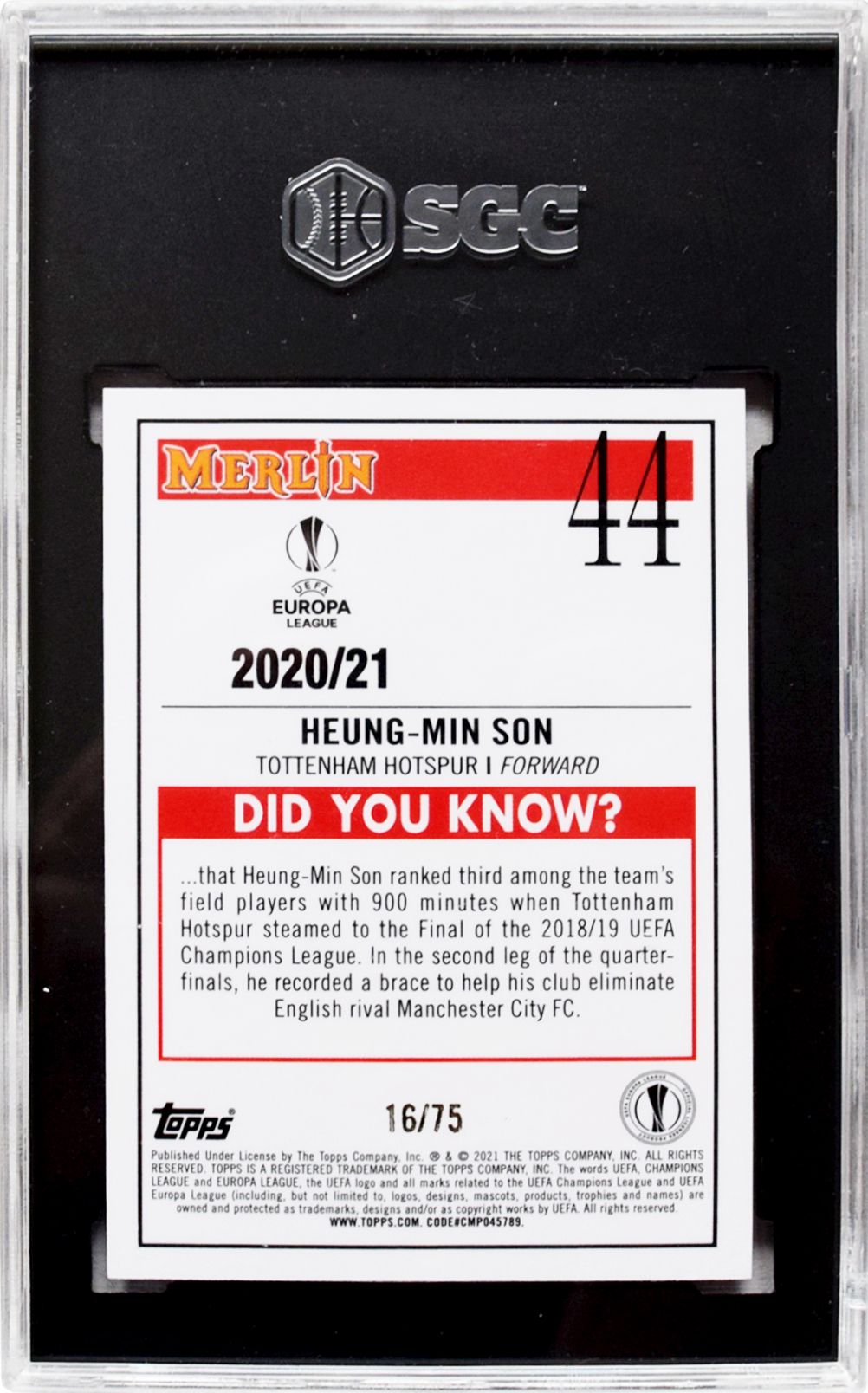 2020-21 Teratas Chrome Merlin | #44 Heung-Min Son SGC 10 GM Permata Pudina