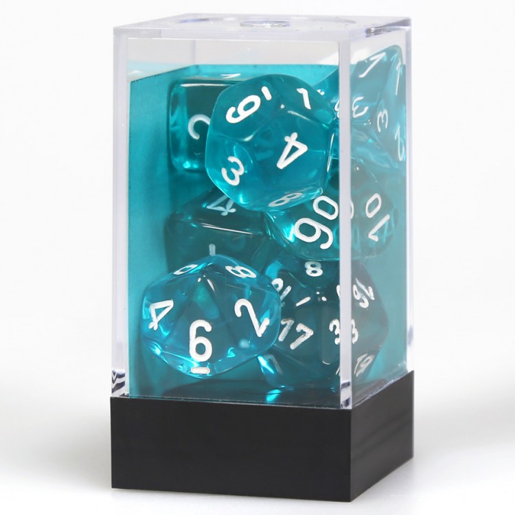 Chessex Translucent Polyhedral 7 keping Set Dadu, Teal/Putih