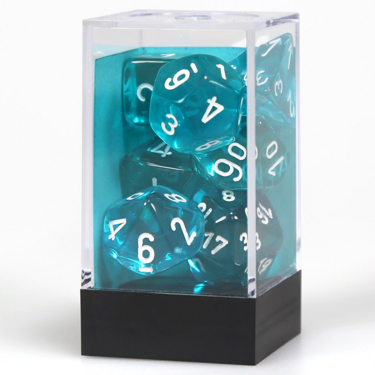 Chessex Translucent Polyhedral 7 piece Dice Set, Teal/White