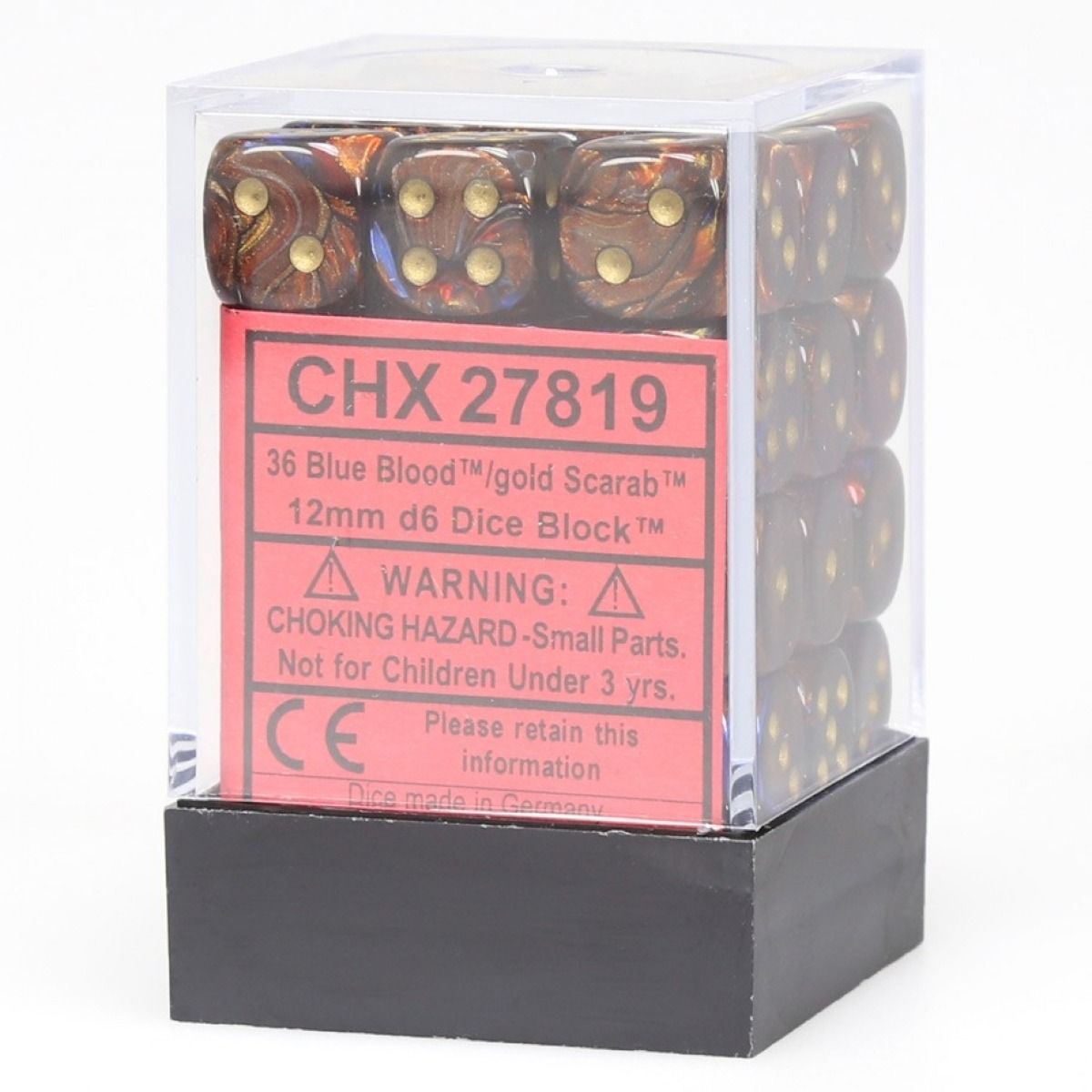 Chessex Scarab 12mm d6 Blue Blood/Gold Block (36)