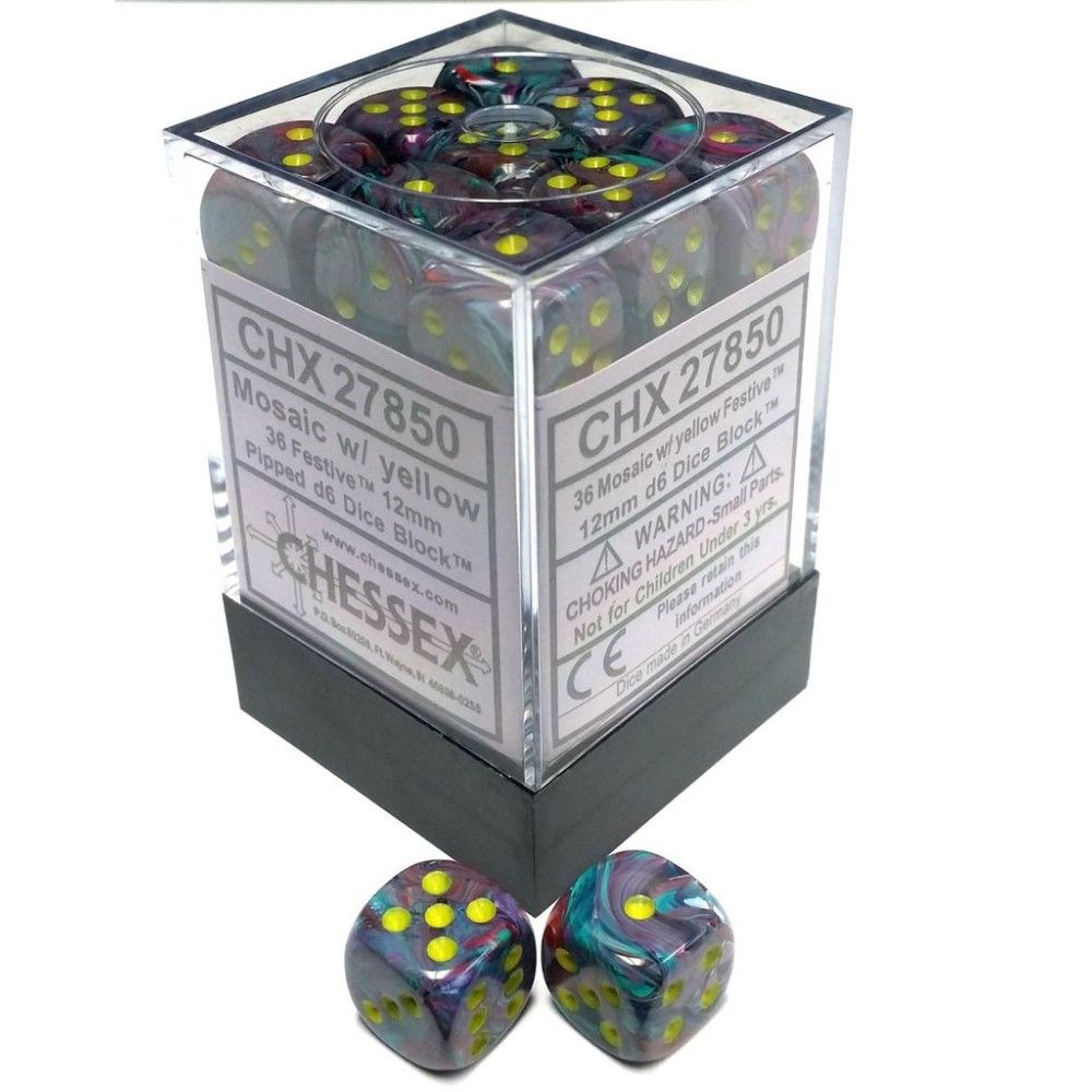 Chessex Festive 12mm d6 Mozek/Blok Kuning (36)