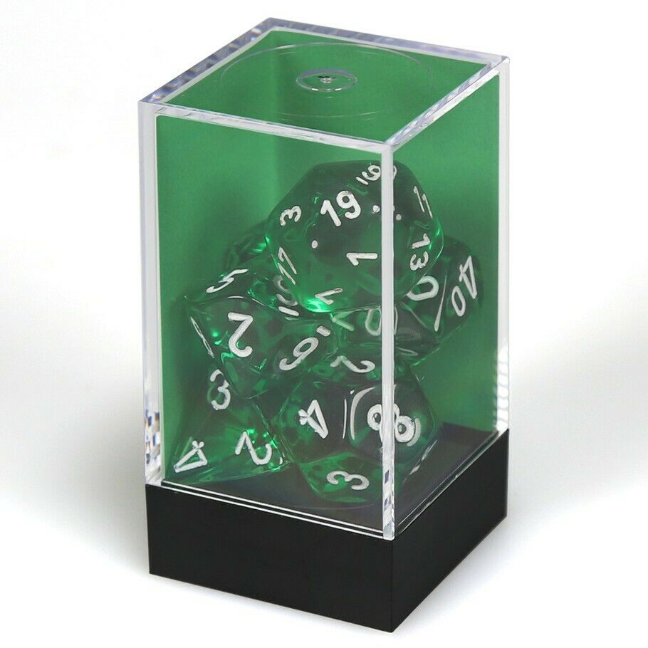 Chessex Translucent Polyhedral 7 piece Dice Set, Green/White