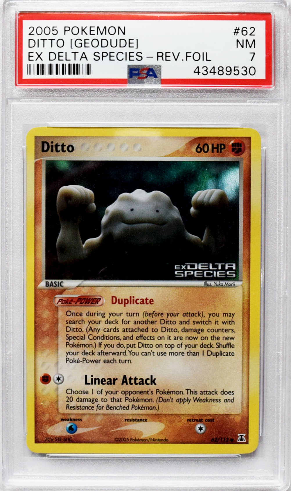 2005 Pokemon EX Delta Species | Ditto [Geodude] (#62) - REV.FOIL | PSA 7 NM