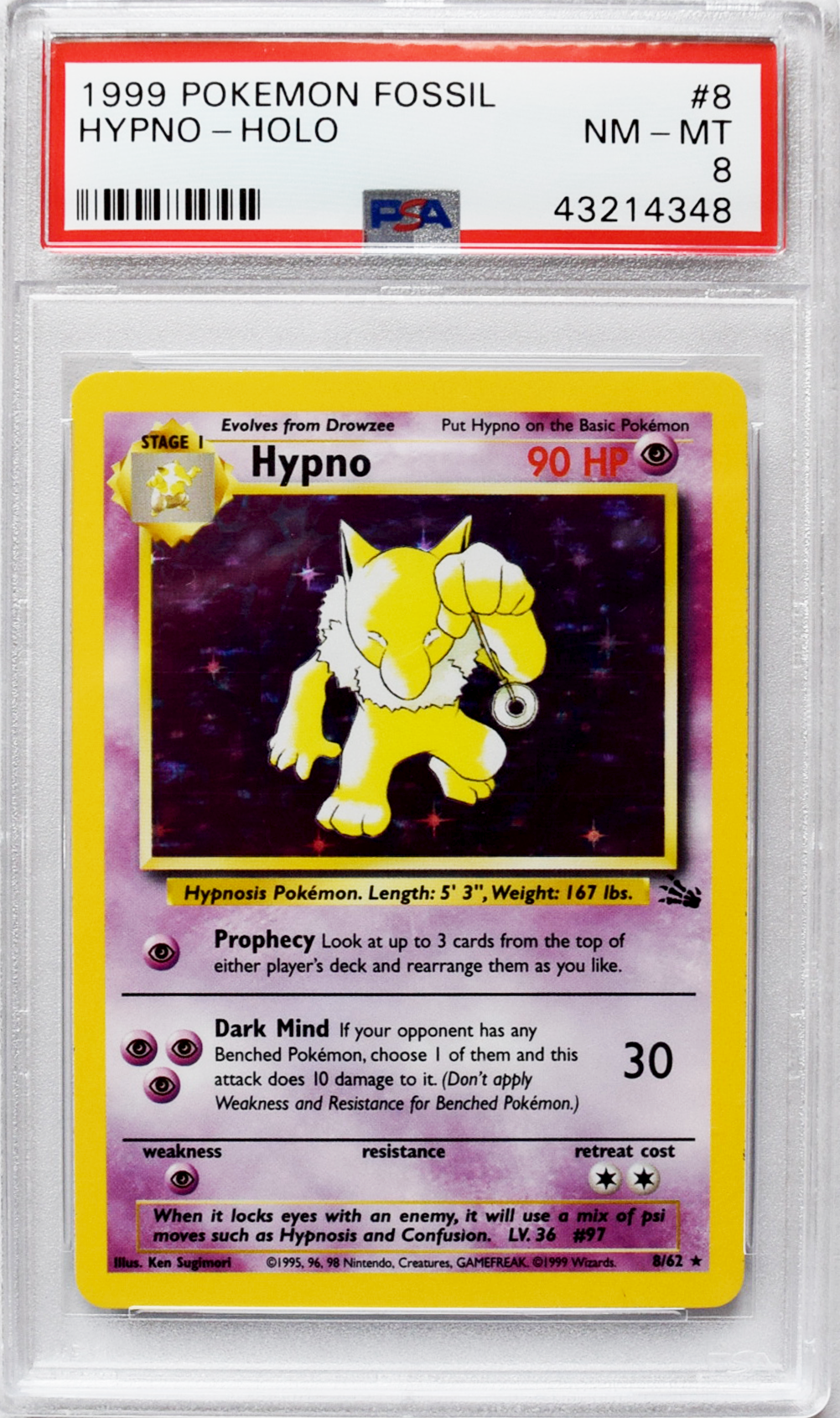 Fosil Pokemon 1999 | Hypno (#8) - Holo | PSA 8 NM-MT