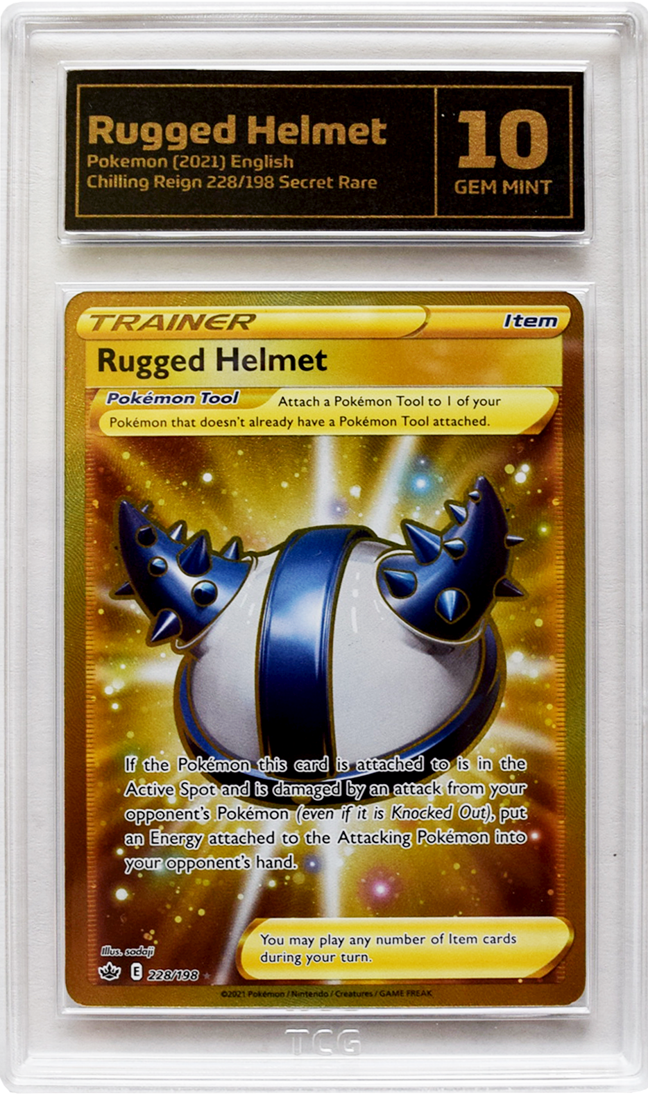 2021 Pokemon Chilling Reign - Rugged Helmet (#228) - Holo - TCG 10 GEM MINT