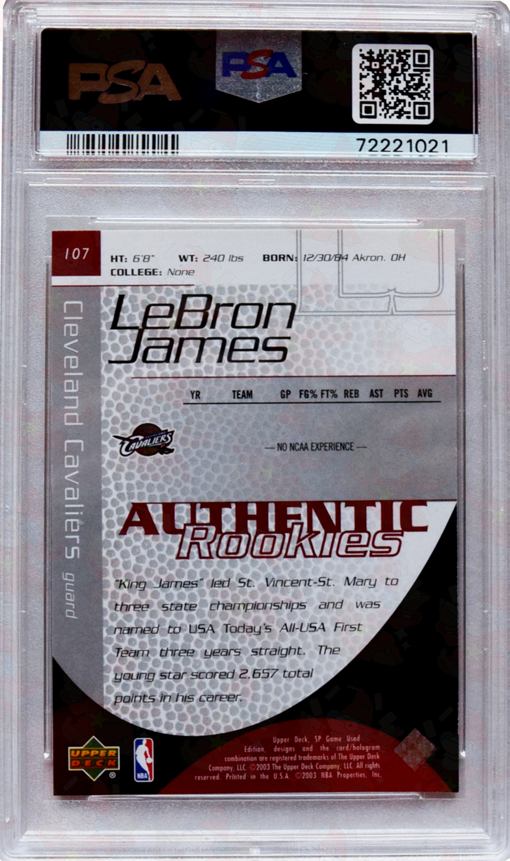 2003 - SP Game Used - #107 LeBron James PSA 7 Near Mint /999