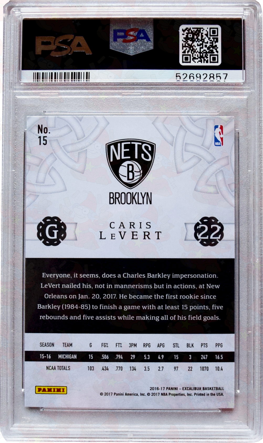 2016 - Panini Excalibur - #15 Caris LeVert PSA 9 Mint