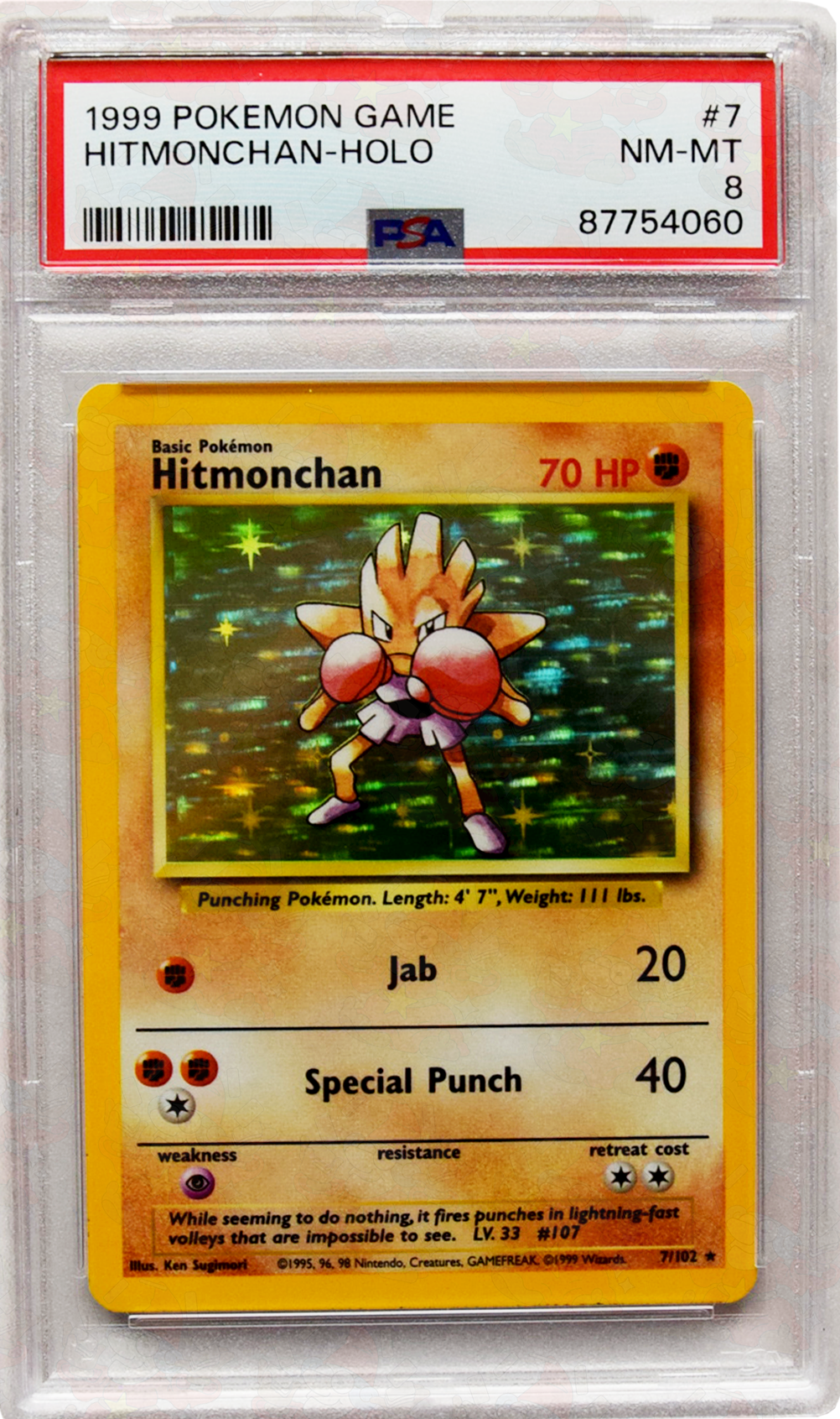1999 Pokemon Game - Hitmonchan (#7) - Holo - PSA 8 NM-MT