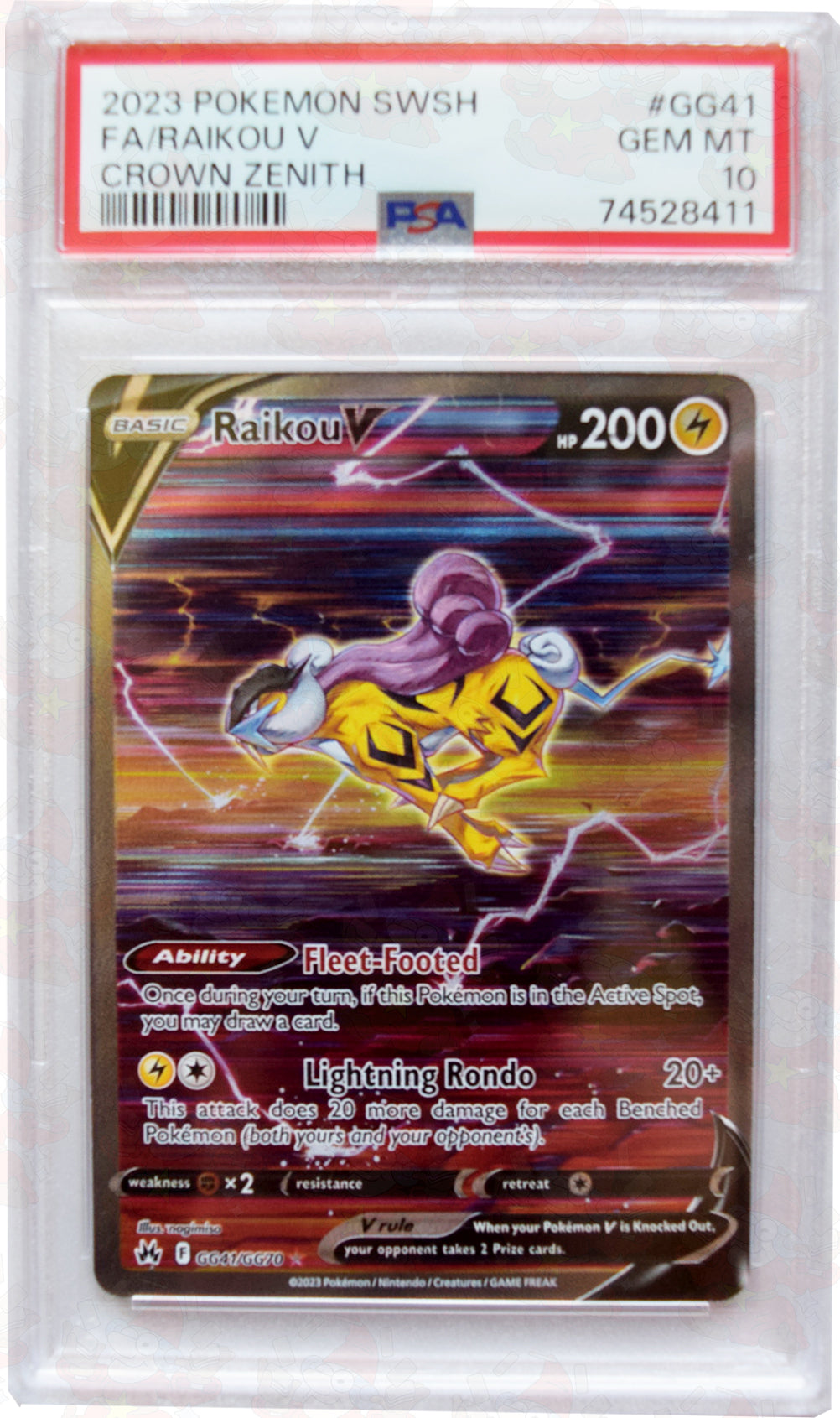 2023 Pokemon SWSH -FA/Raikou V (#GG41) - Holo - PSA 10 GEM MT