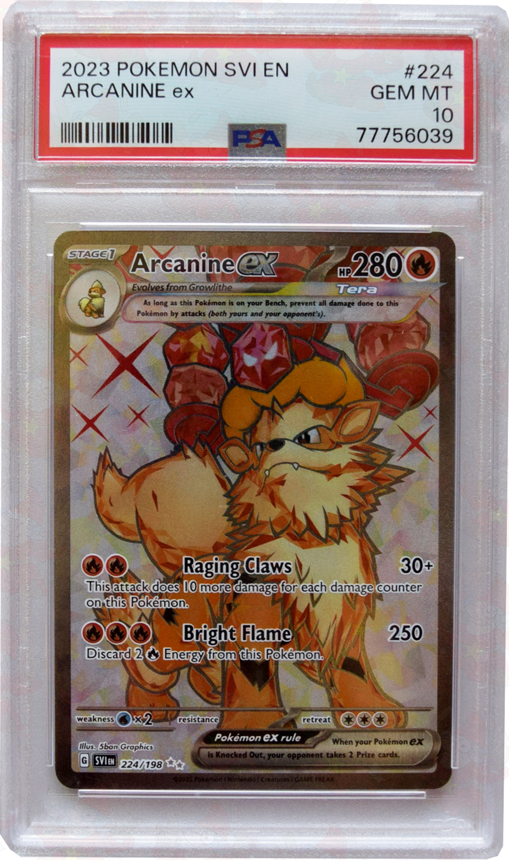 2023 Pokemon SVI EN - Arcanine EX (#224) - Holo - PSA 10 GEM MT