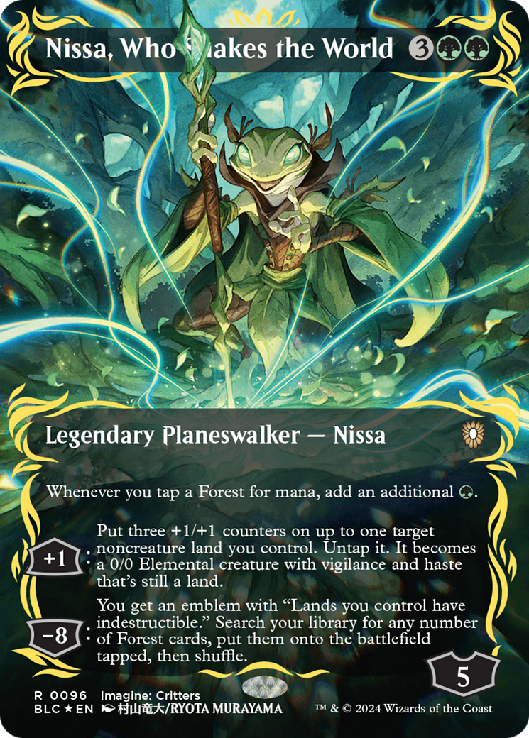 Nissa, Who Shakes the World (Borderless) (Raised Foil) [Bloomburrow Commander]