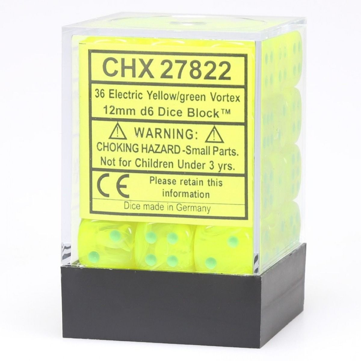 Chessex Vortex 12mm d6 Electric Yellow/White Block (36)