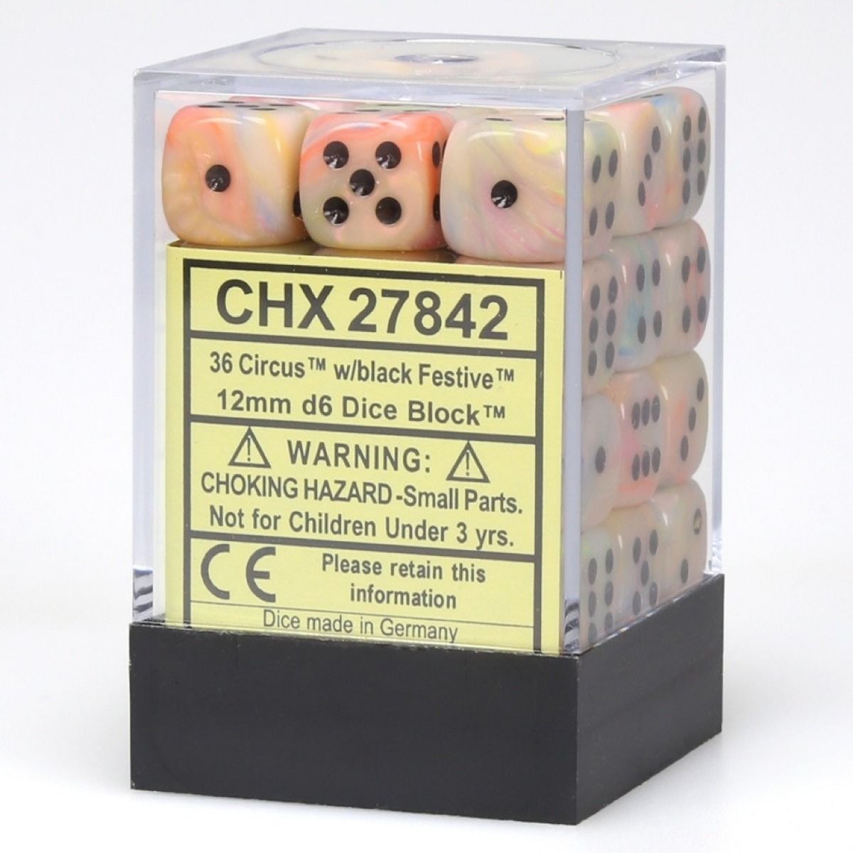 Perayaan Chessex 12mm d6 Circus/Blok Hitam (36) 
