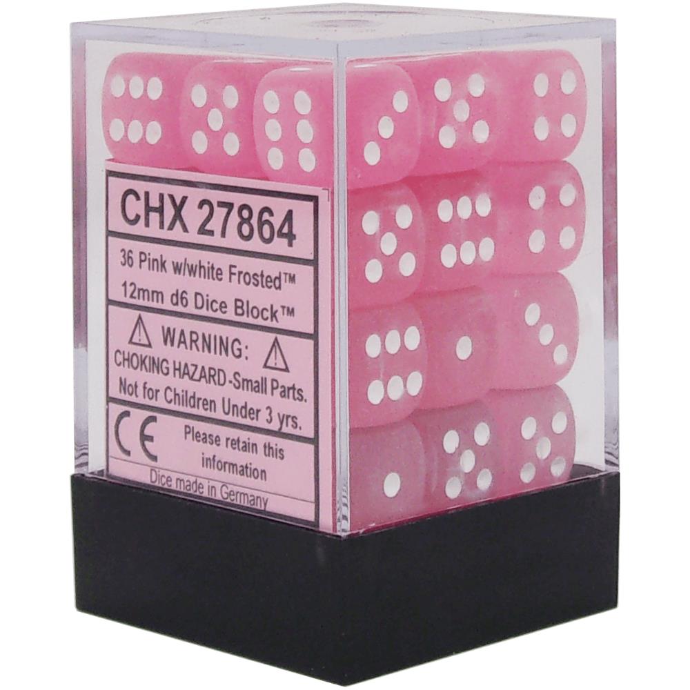 Chessex Frosted 12mm d6 Blok Merah Jambu/Putih (36) 