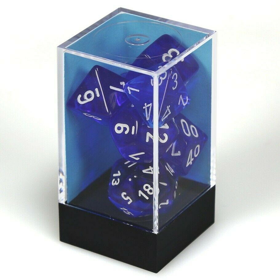 Chessex Translucent Polyhedral 7 keping Set Dadu, Biru/Putih