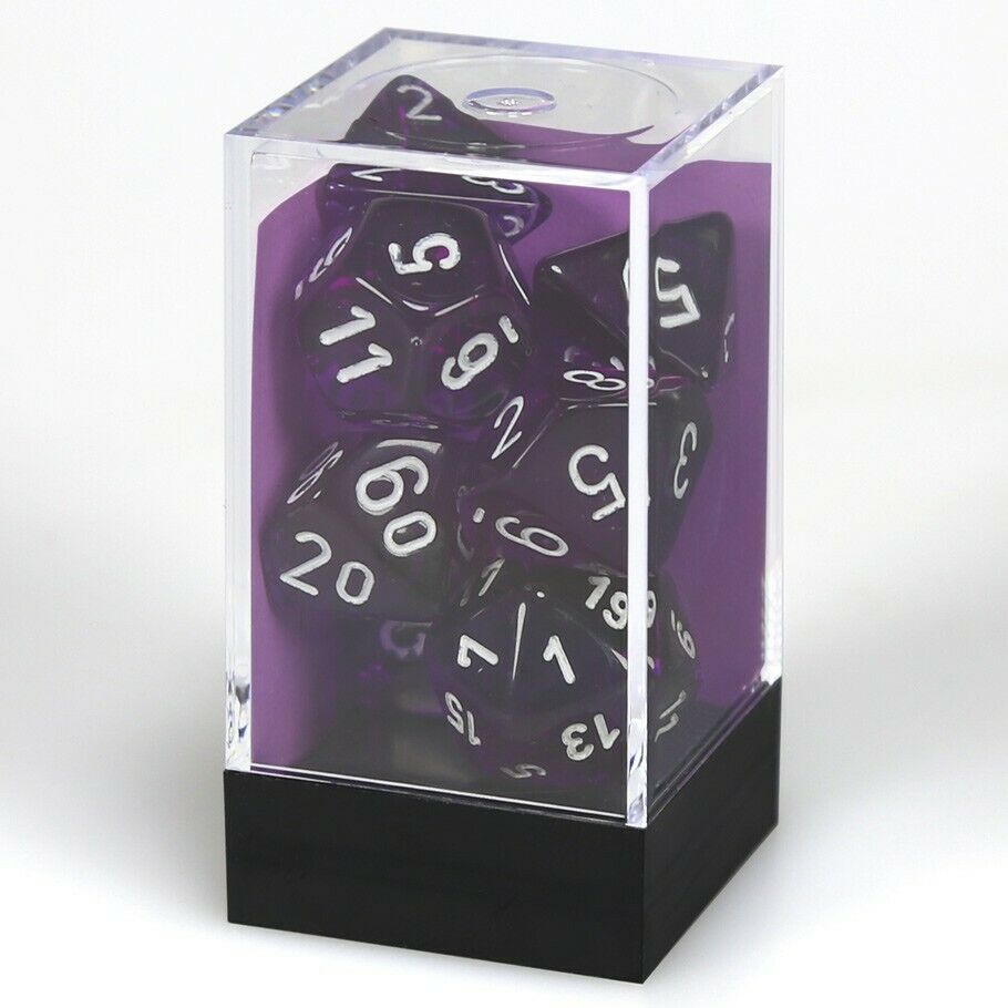 Chessex Translucent Polyhedral 7 piece Dice Set, Purple/White