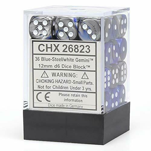 Chessex Gemini 12mm d6 Blue-Steel/White Block Block (36)